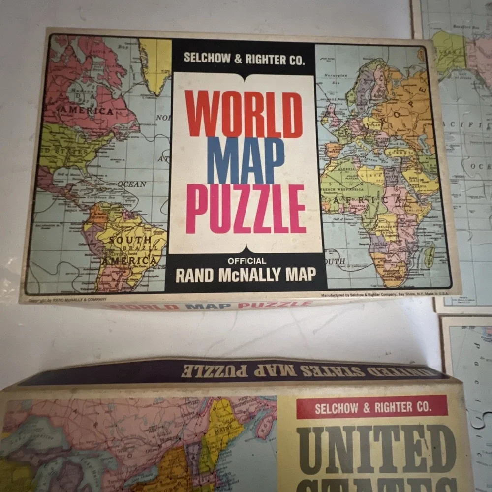 2 Vintage Rand McNally United States & World‎ Map Puzzles  by Selchow & Righter